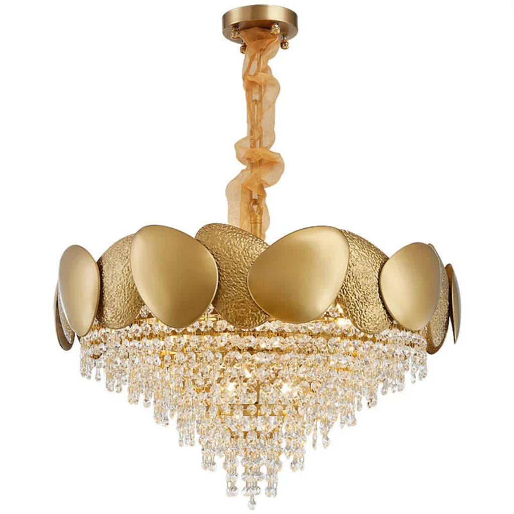 Luxury Crown Crystal Chandelier – Gold Statement Pendant Light with Cascading Beads