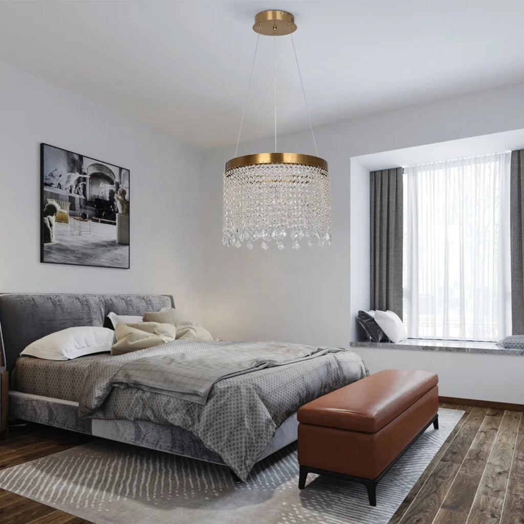 Luxury Crystal Tassel Chandelier – Gold Contemporary Pendant Light for Modern Bedroom