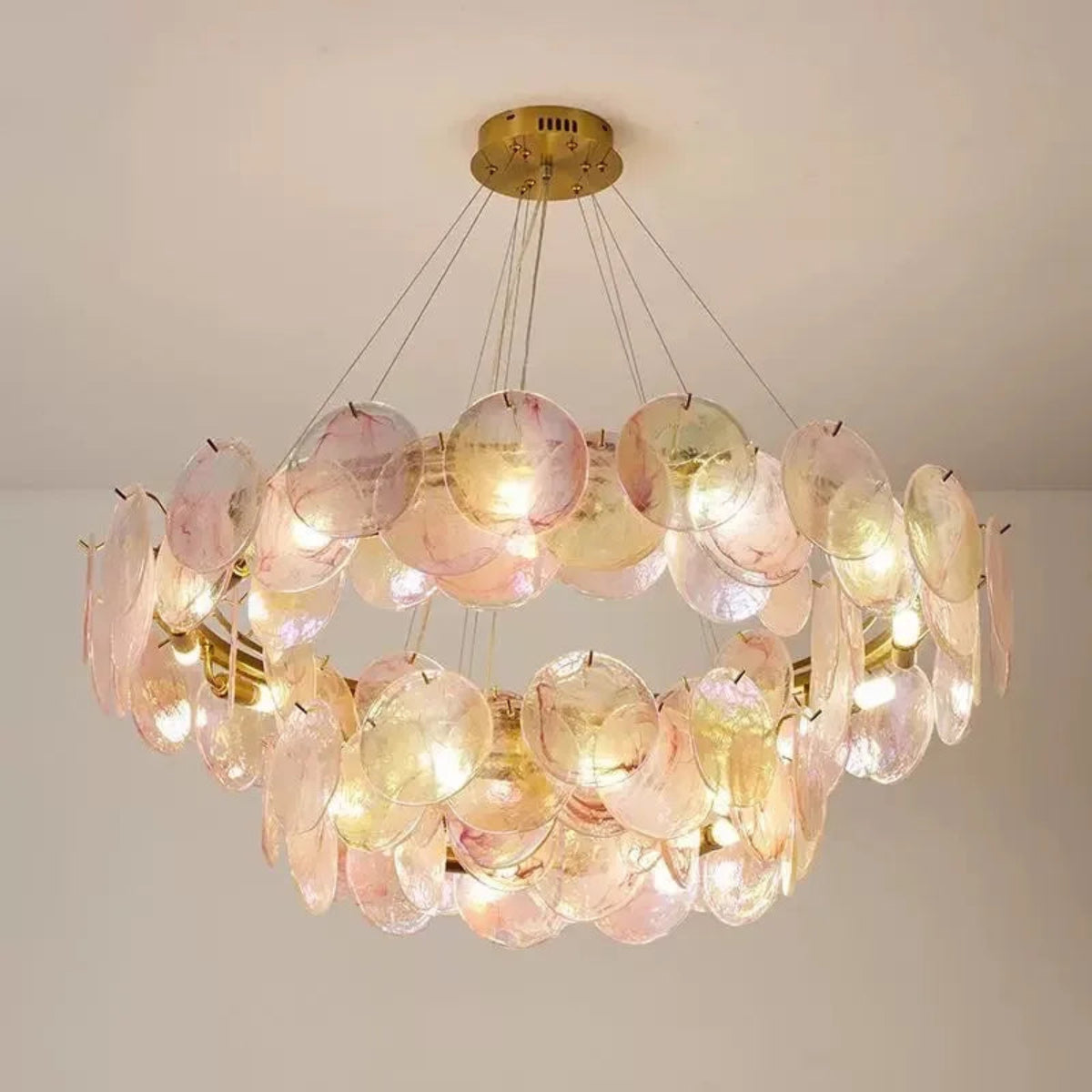 Murano Pink Glass Chandelier – 2-Layer Vintage Pendant Light for Dining Room 