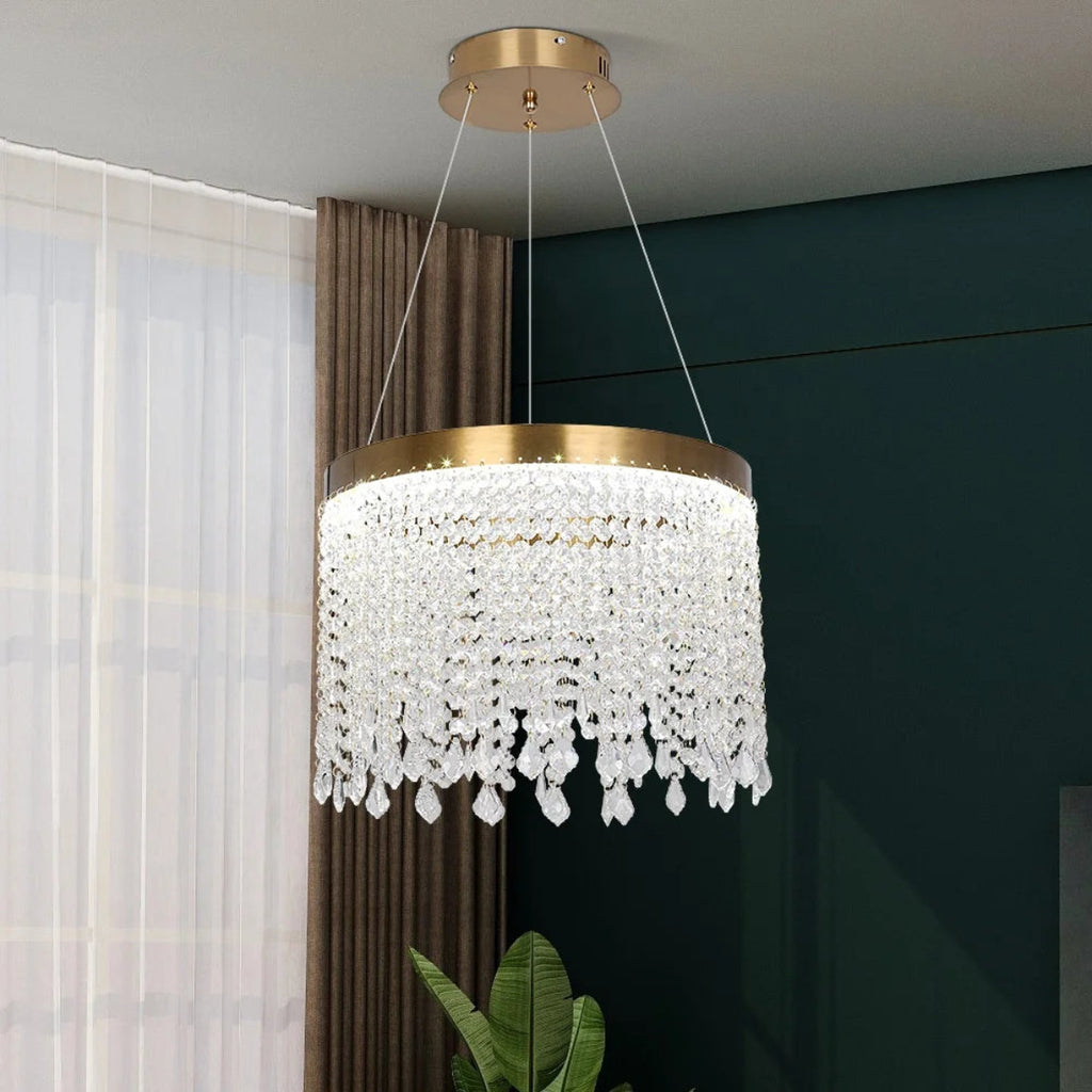 Luxury Crystal Tassel Chandelier – Gold Contemporary Pendant Light for Modern Livning Room