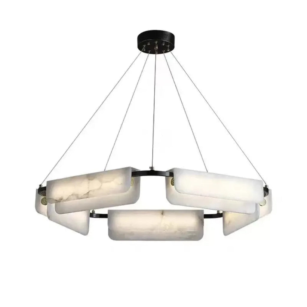 luxury modern alabaster chandelier, black-finished copper pendant light for contemporary dining & foyer interiors