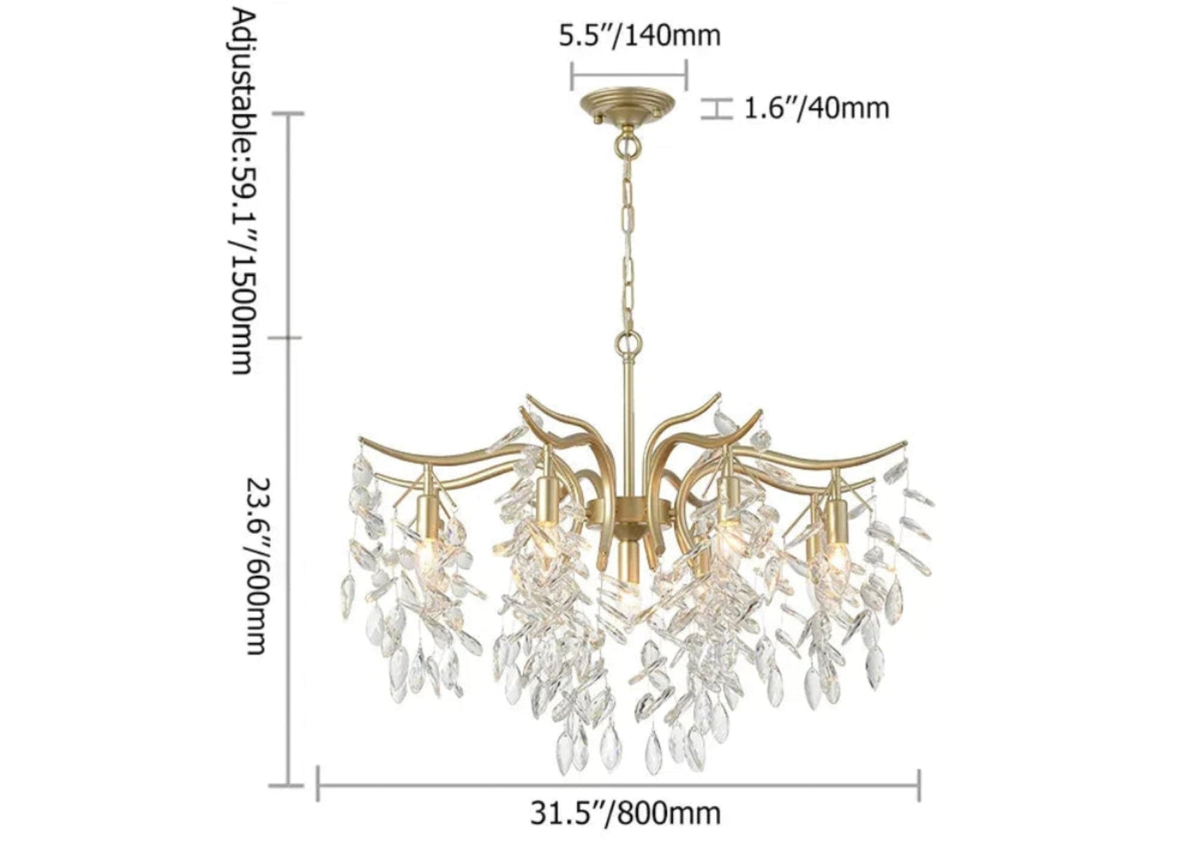 Luxury Gold Crystal Chandelier – Artistic Leaf Pendant Light for Modern Dining Room & Living Room