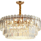 Gold tiered crystal chandelier 24-inch — luxury statement ceiling light with cascading K5 prisms for dining room, foyer, and living room interiors | LINKORI WAPOLO full view