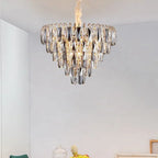 21.6-inch diameter crystal chandelier proportioned above standard dining table showing ideal size scale for medium to large dining rooms