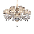 Studio shot of LINKORI LUXULUXE chandelier – 15-light double-tier crystal fixture with fluted glass shades on white background