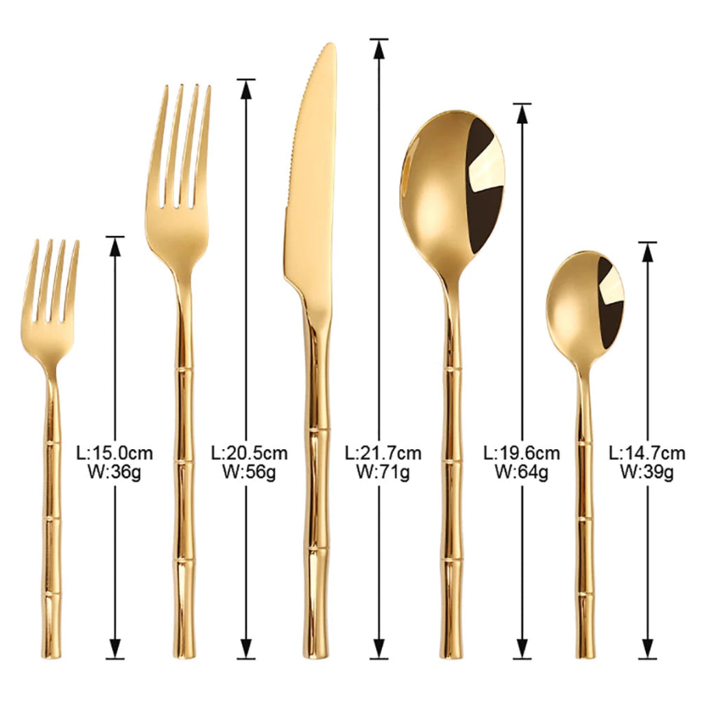 Pendo Luxury Gold Bamboo Style Stainless Steel Cutlery Set – 4 Colors, Mirror Polished, Durable & Elegant Flatware + FREE Gift! - LINKORI