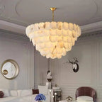 TIERD Spain alabaster chandelier by LINKORI, luxury gold multi-layer pendant for classic elegance.