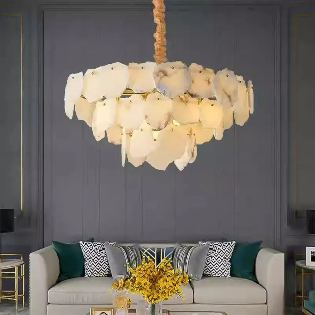 natural stone alabaster leaf chandelier sculptural gold pendant — for primary bedroom | LINKORI SHARONIQ