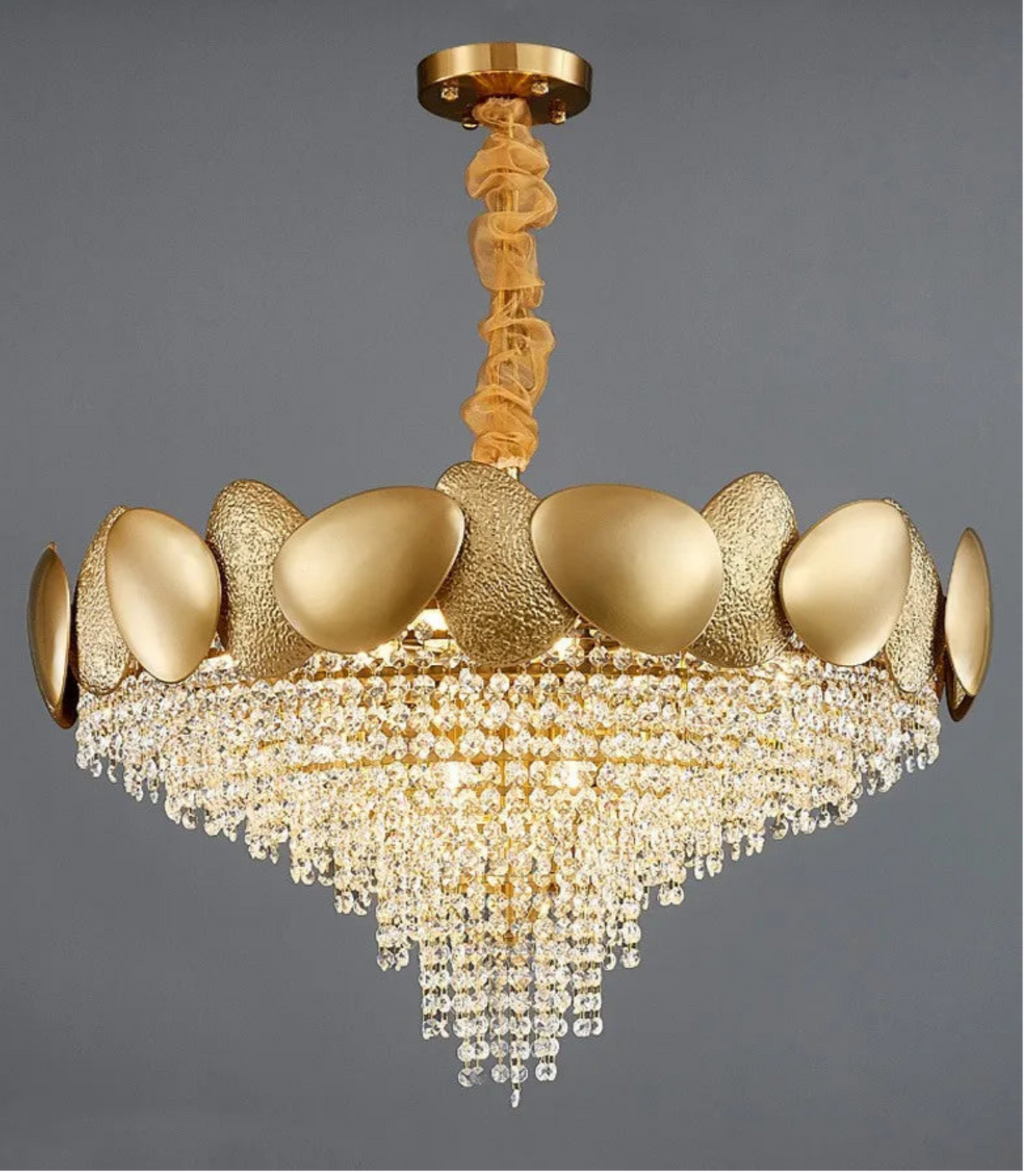 Luxury Crown Crystal Chandelier – Gold Statement Pendant Light for Classic Dining Rooms