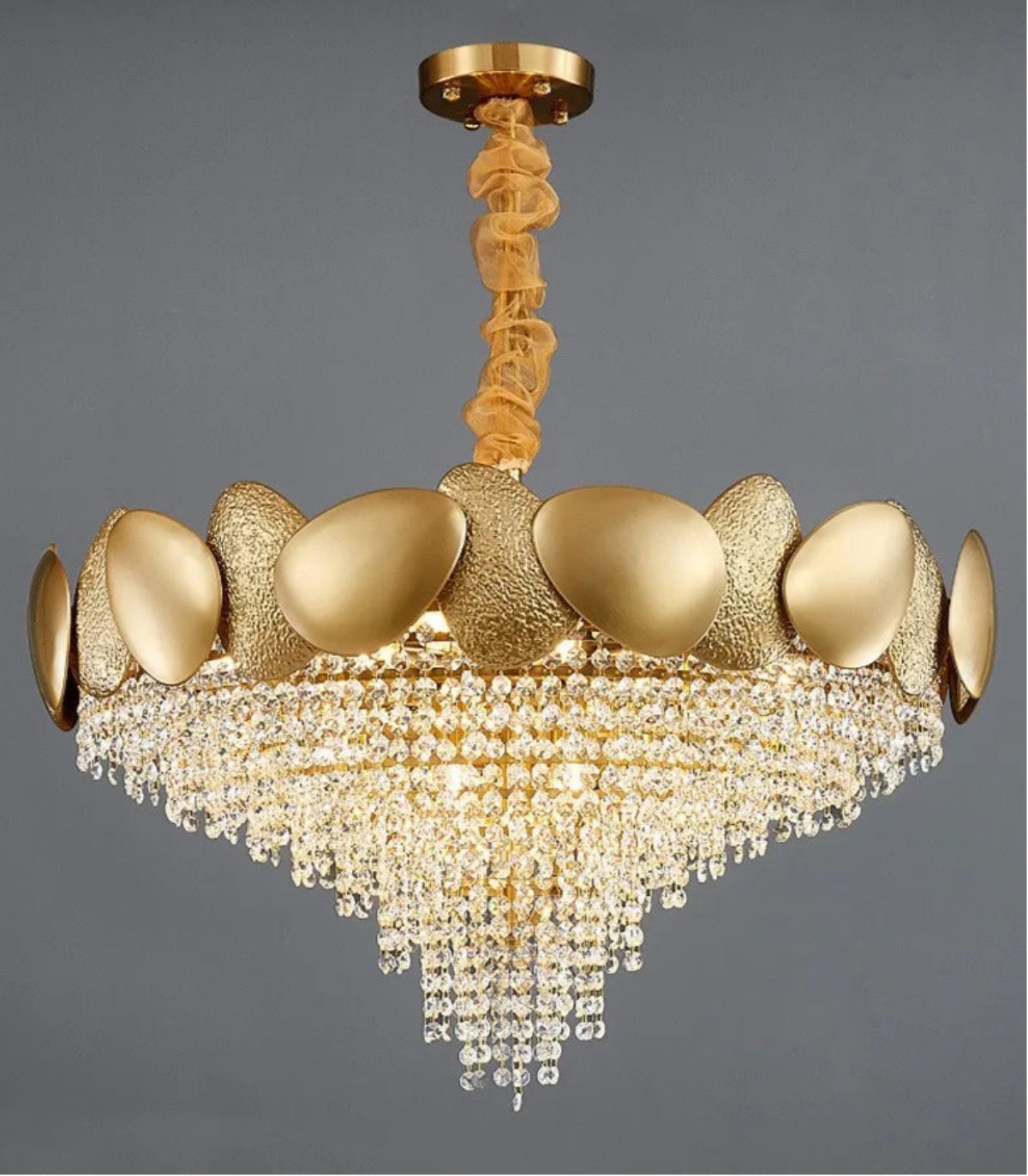 Luxury Crown Crystal Chandelier – Gold Statement Pendant Light for Classic Dining Rooms