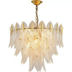 4-tier tiered crystal chandelier with bronze brushed frame and glass leaves, luxury pendant light for dining and living rooms – LINKORI GLEATERA