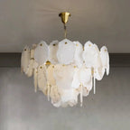 hand-carved alabaster stone petal chandelier 3-tier gold frame daylight 6000K — for living room | LINKORI SHARONIQ