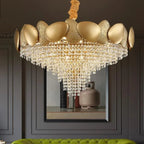 Luxury Crown Crystal Chandelier – Gold Statement Pendant Light for Modern Luxury Living Rooms