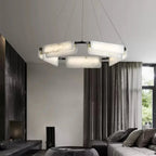sculptural alabaster ring chandelier, dimmable LED pendant with 2700K 3500K 6000K color options for kitchen islands