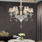 LINKORI LUXULUXE 6-light chandelier in modern living space – single-tier crystal fixture blending elegance with minimalism