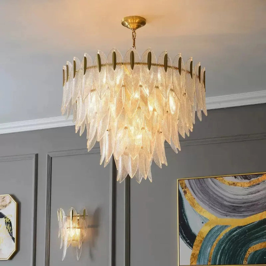 Oversized 5-tier luxury crystal chandelier with cascading glass tiers, opulent vintage gold lighting for luxury interior design – LINKORI GLEATERA