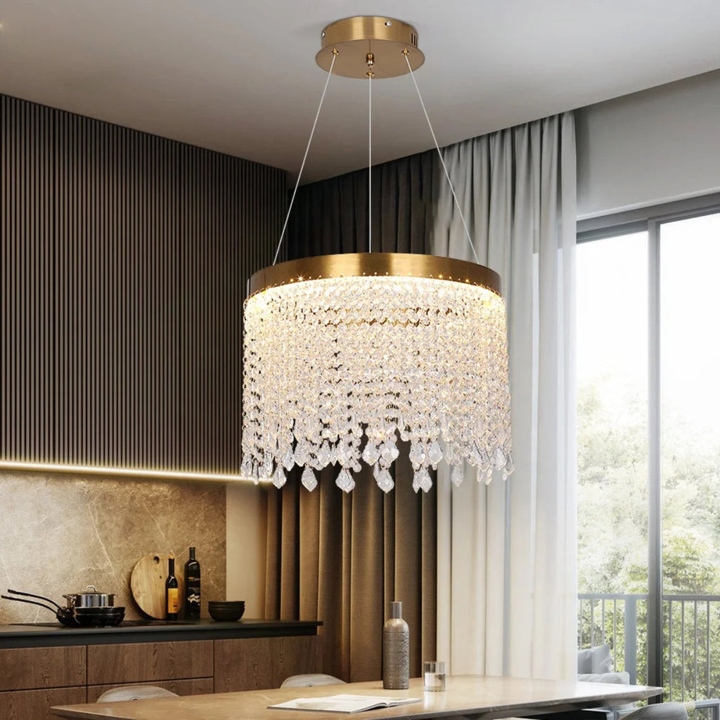 Luxury Crystal Tassel Chandelier – Gold Contemporary Pendant Light for Contemporary Dining Room