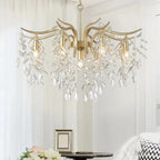 Luxury Gold Crystal Chandelier – Artistic Leaf Pendant Light for Dining Room & Foyer 