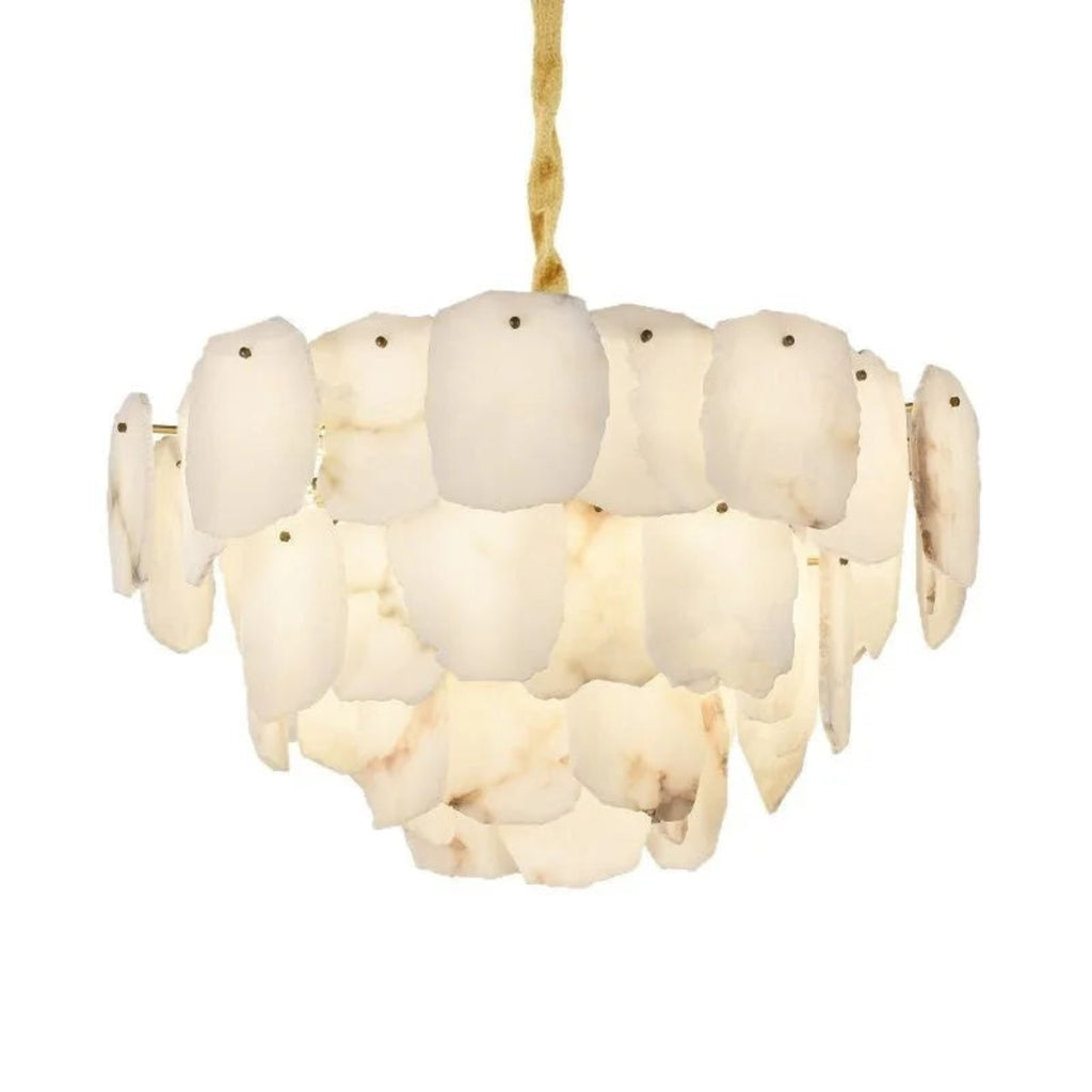 sculptural 3-tier alabaster petal chandelier copper-gold crown modern luxury — for open-plan interiors | LINKORI SHARONIQ