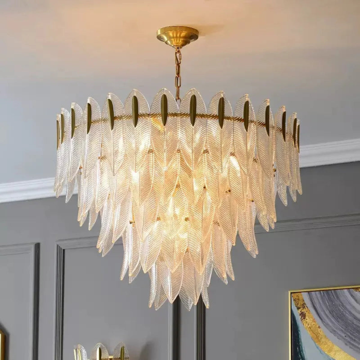 grand 5-tier crystal chandelier in vintage gold finish, luxury statement light for classic dining room interiors – LINKORI GLEATERA