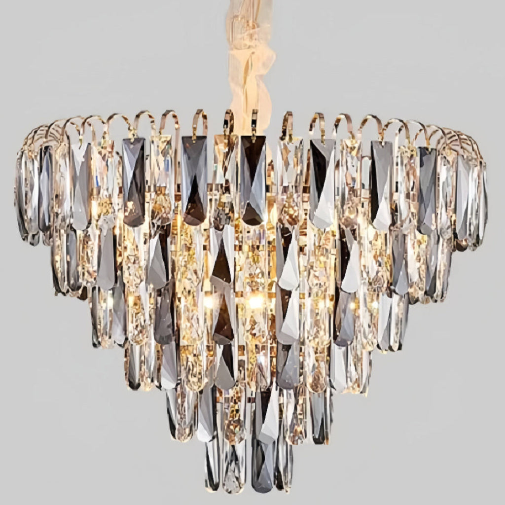  luxury crystal chandelier with cascading teardrop crystals and gold stainless steel frame - statement lighting fixture for dining room and entryway