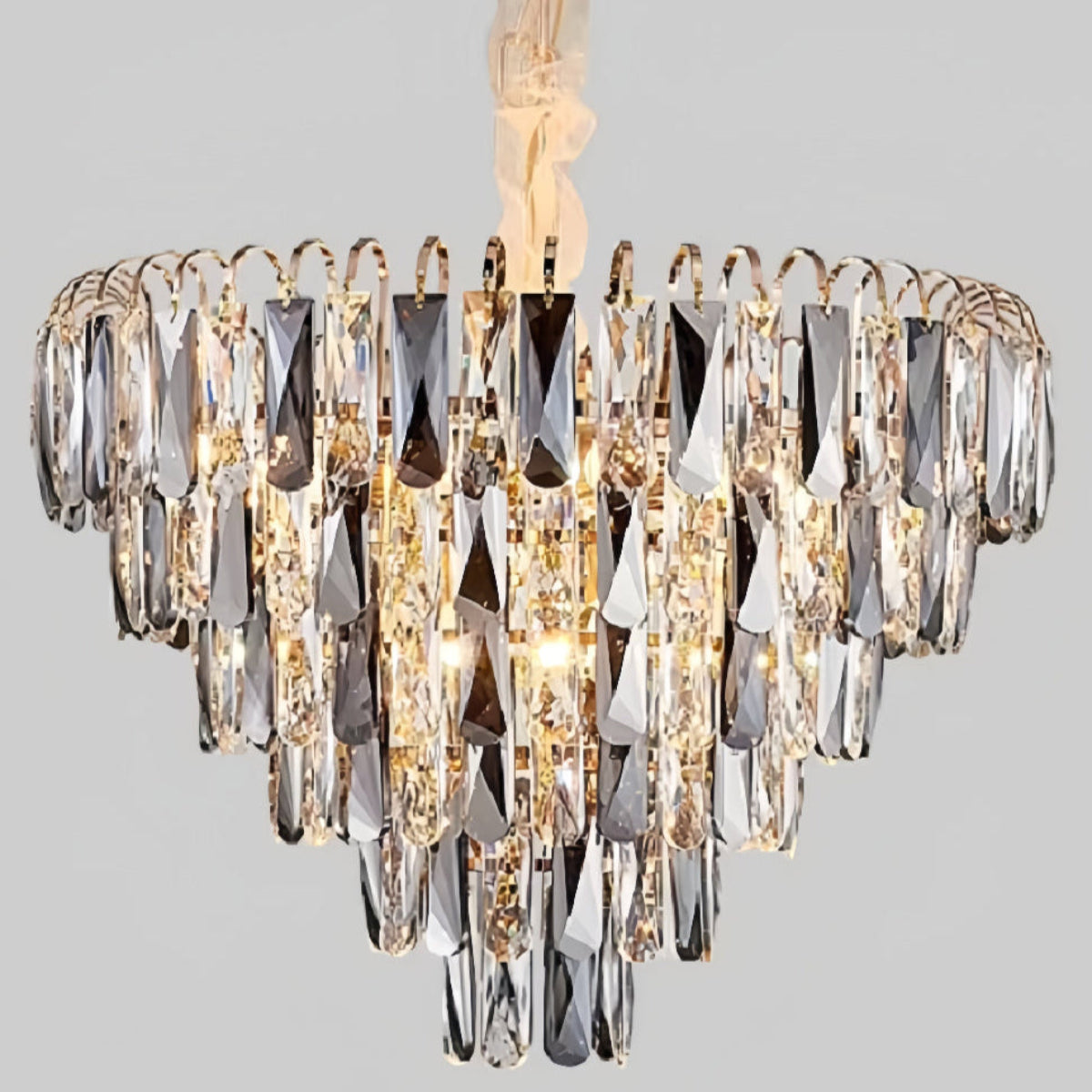  luxury crystal chandelier with cascading teardrop crystals and gold stainless steel frame - statement lighting fixture for dining room and entryway