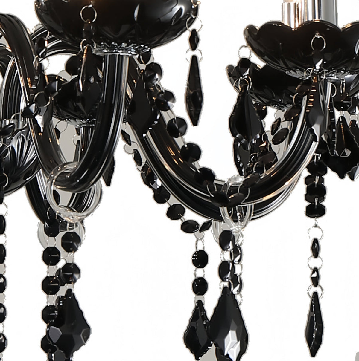Teardrop-shaped black crystals cascading from sculptural arms – luxury gothic chandelier by LINKORI.