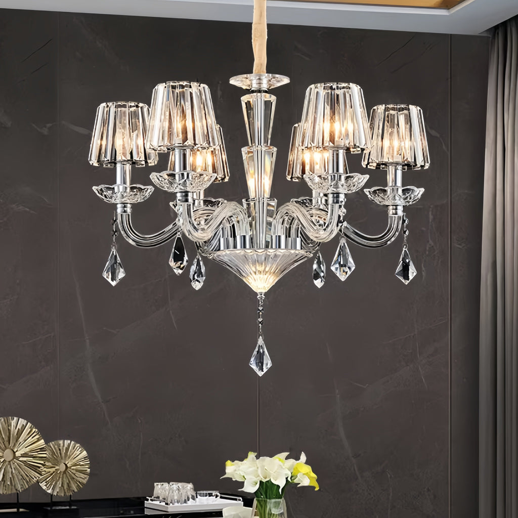Luxury glass chandelier in modern luxury dining room
