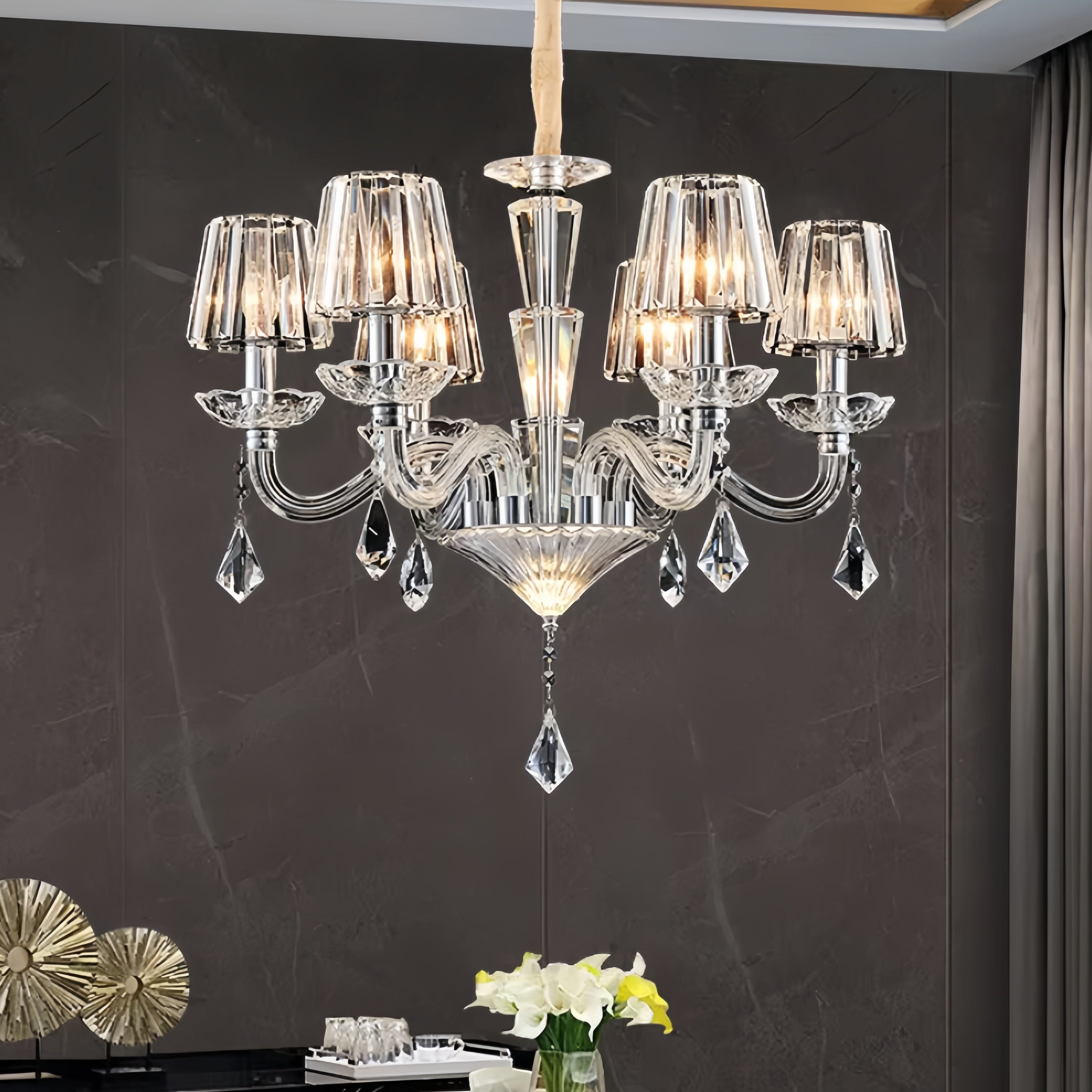 Luxury glass chandelier in modern luxury dining room