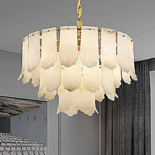 Alabaster drum chandelier – luxury designer pendant light for modern interior