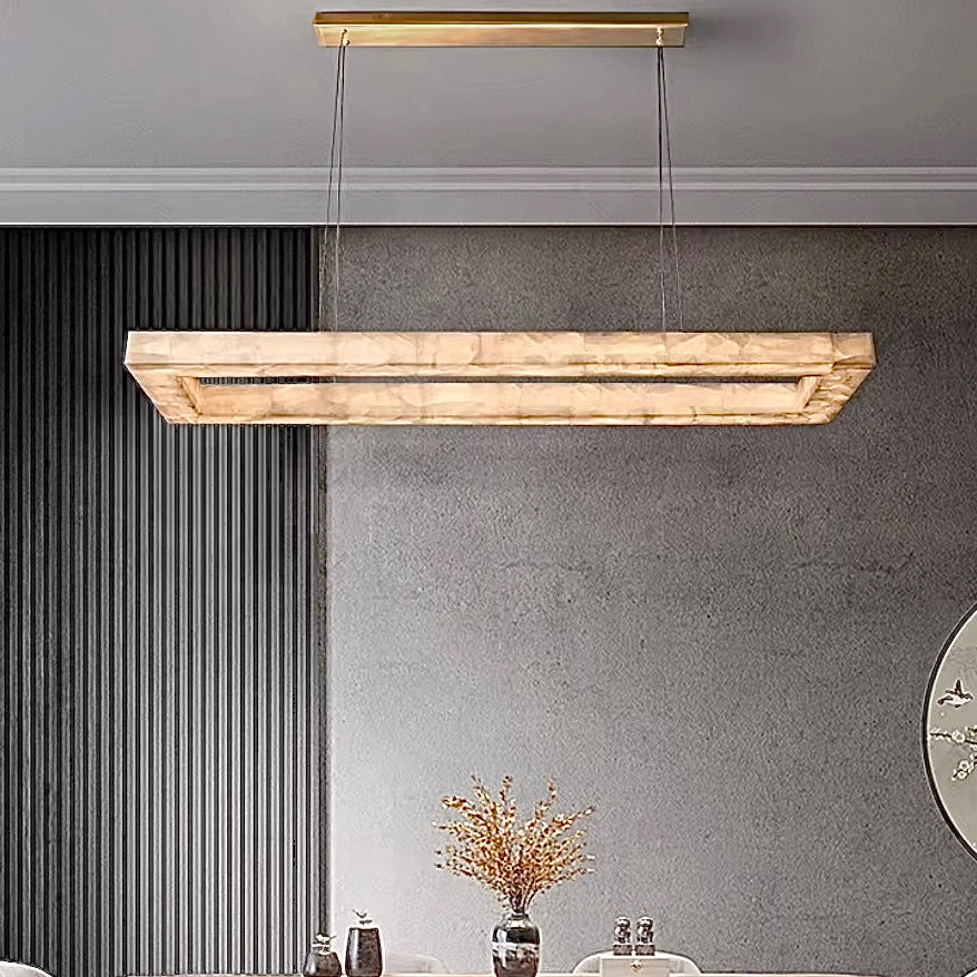 Alabaster rectangular chandelier for modern luxury dining room, modern luxury pendant light
