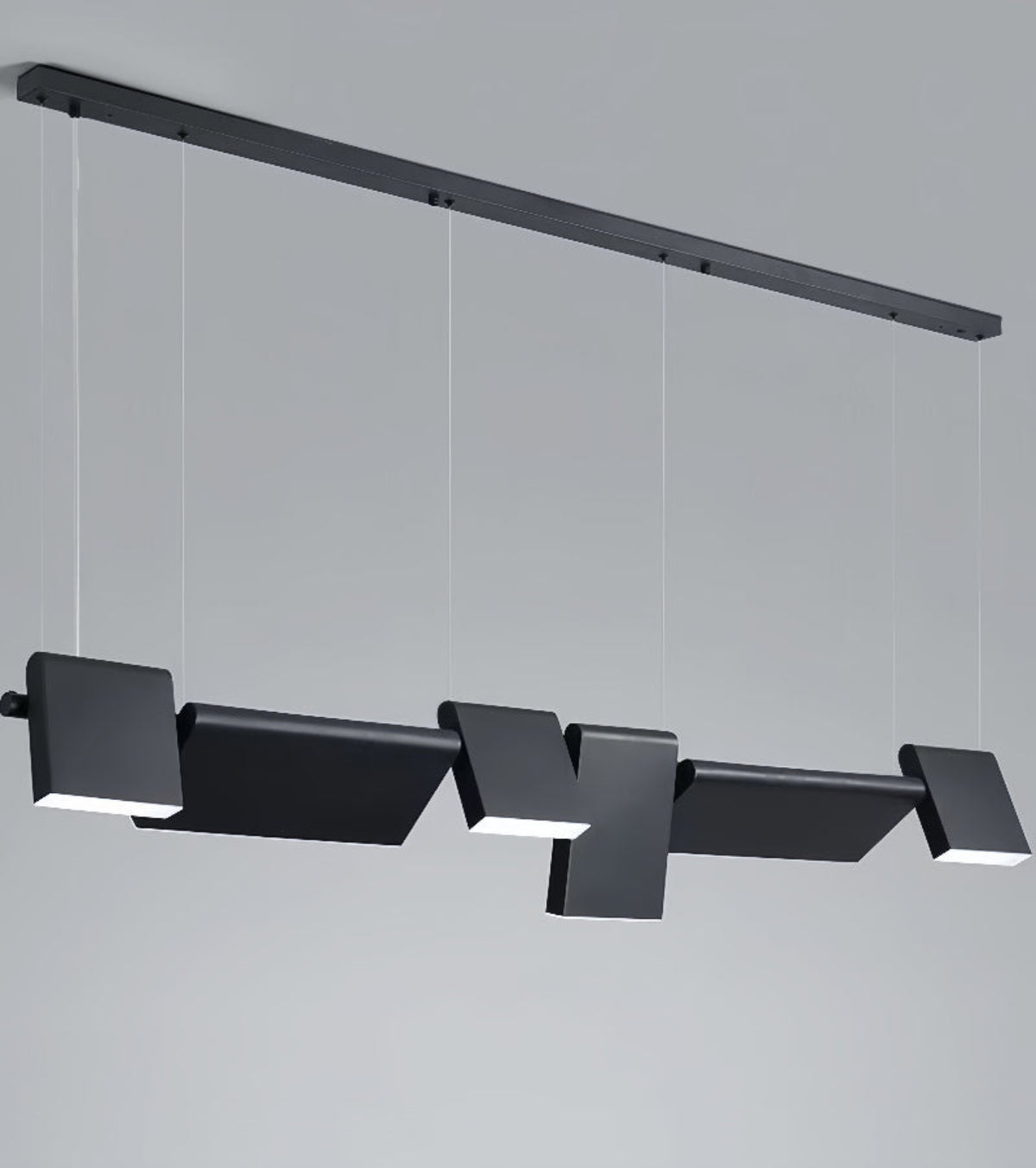 Customizable 6-panel chandelier design – black modular LED pendant for dining rooms, kitchen islands, and architectural interiors | LINKORI MODULQ BLACK LINE.