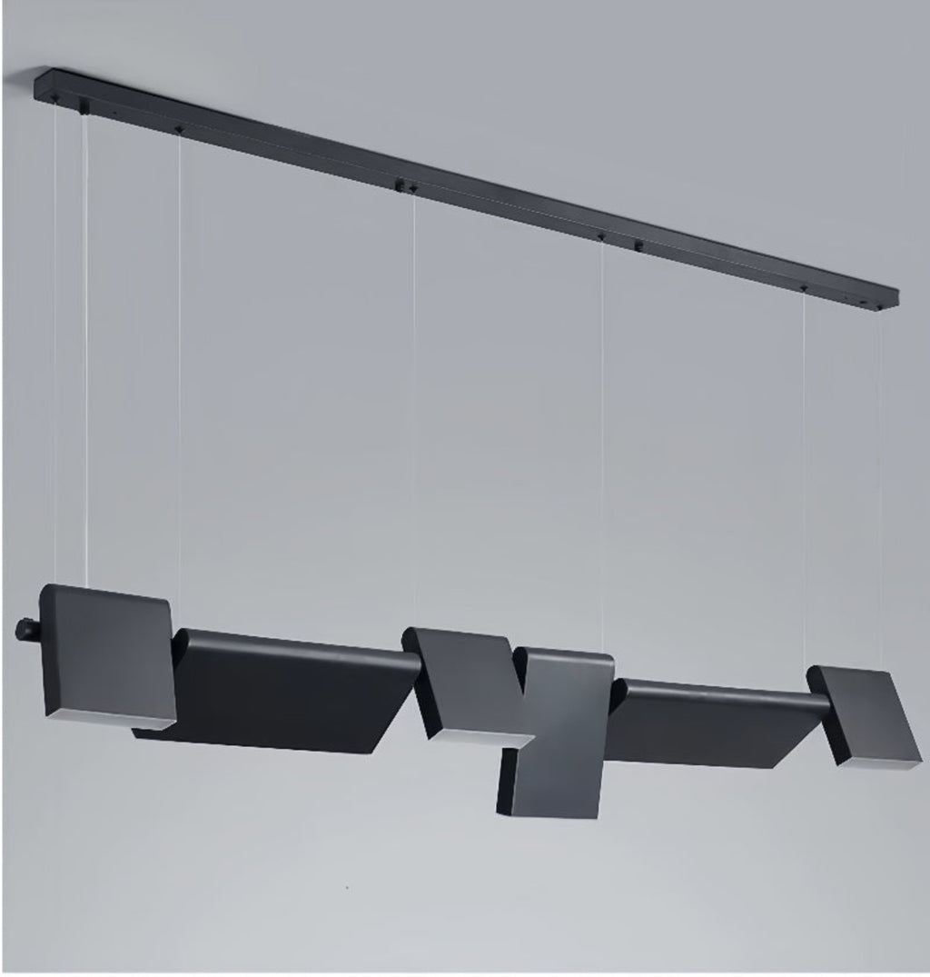 Adjustable 6-panel modular chandelier – geometric black LED pendant for modern kitchens and minimalist dining rooms | LINKORI MODULQ BLACK LINE.