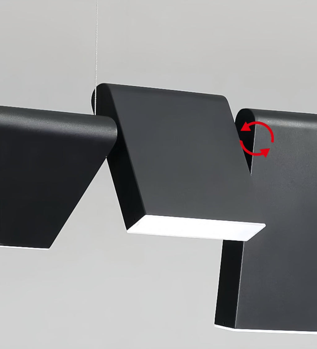 Adjustable panel angle chandelier – black modular LED pendant with movable panels for geometric lighting design | LINKORI MODULQ BLACK LINE.