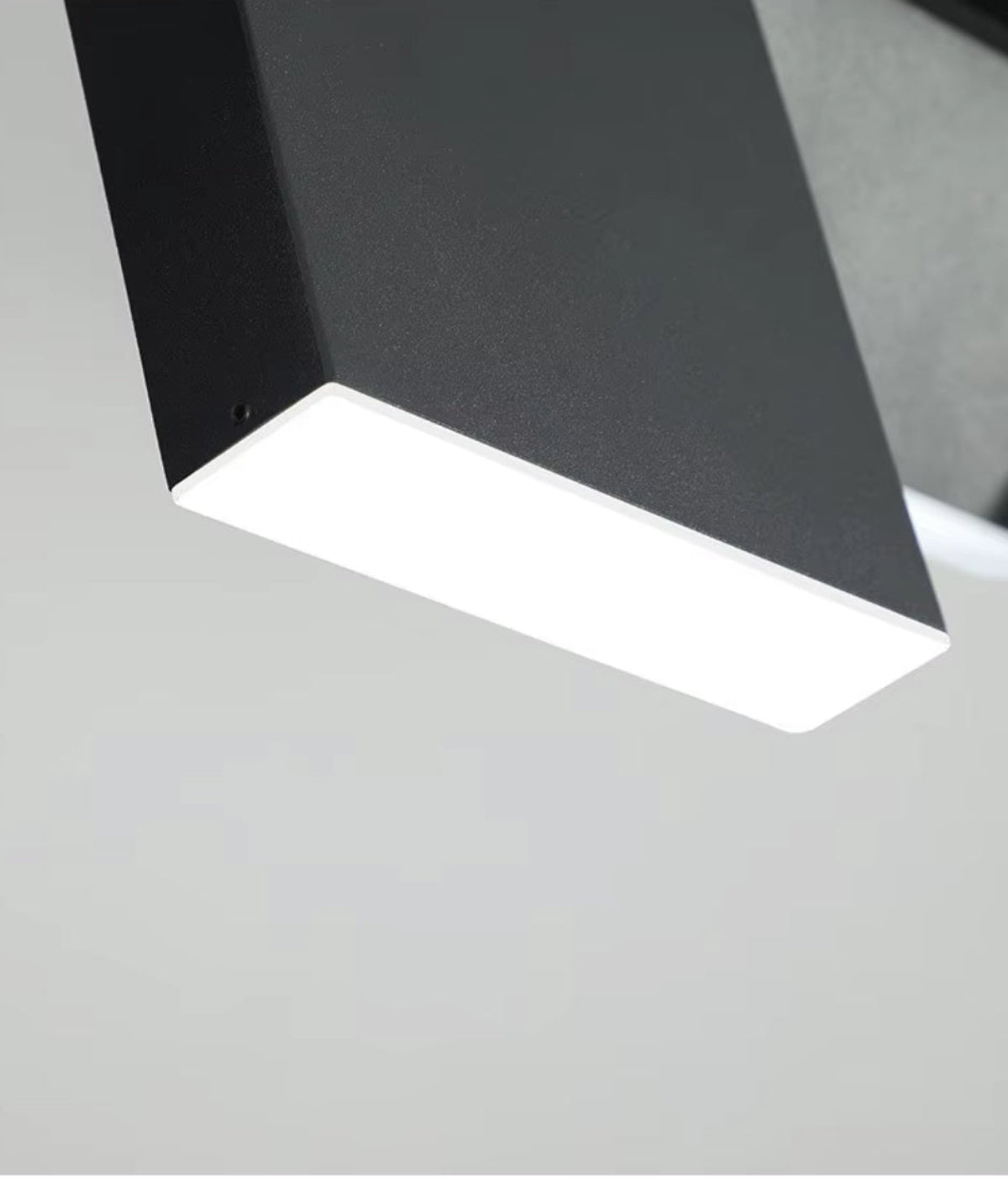 Close-up of modular panel design – matte black LED chandelier panel with precision adjustable angle | LINKORI MODULQ BLACK LINE.