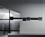 Modern luxury kitchen island chandelier – matte black 6-panel modular LED pendant for sculptural interior lighting | LINKORI MODULQ BLACK LINE.