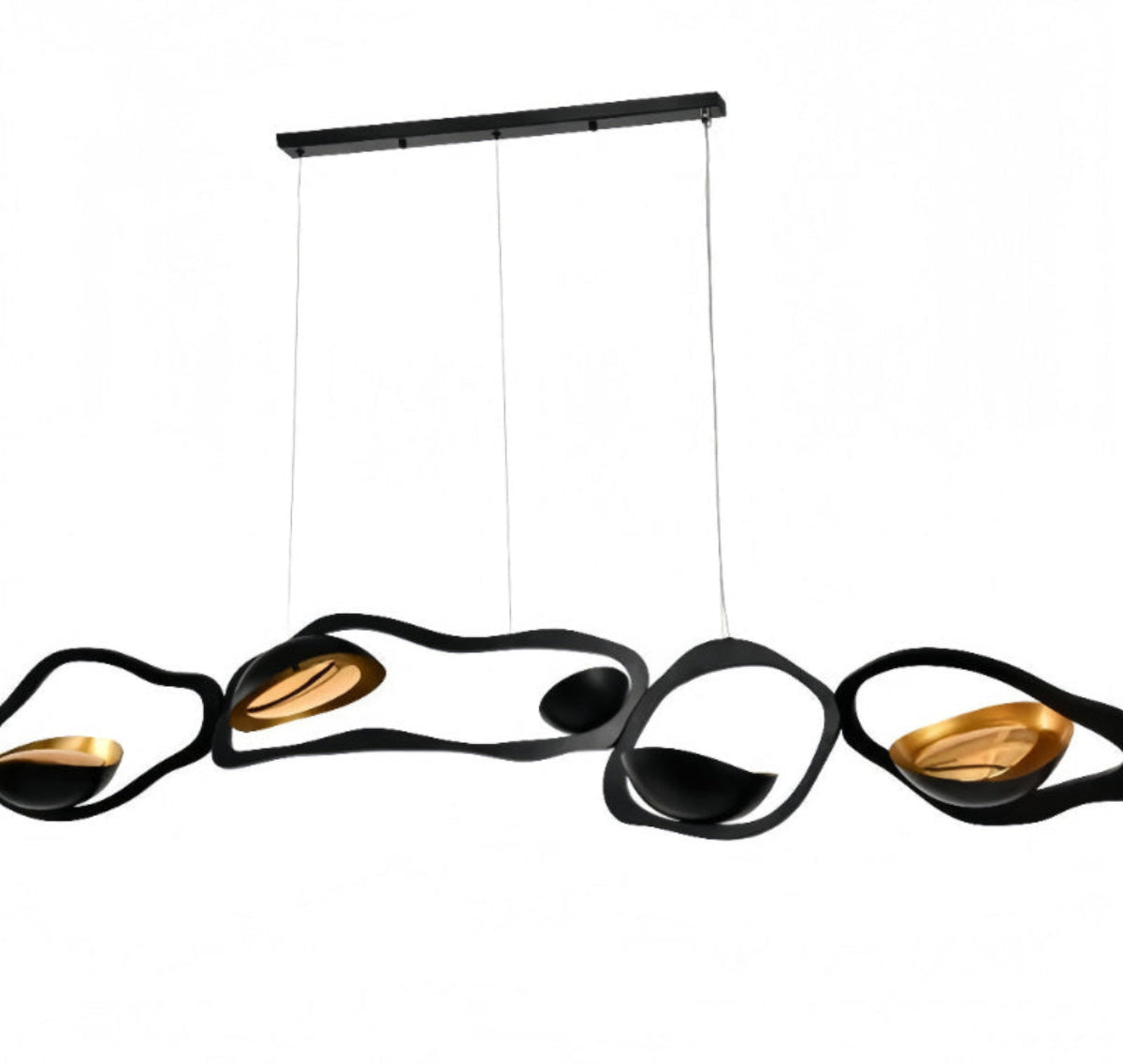 Sculptural Wave Chandelier – Black and Gold Statement Light Fixture — elegant LED pendant design shown in standalone close-up