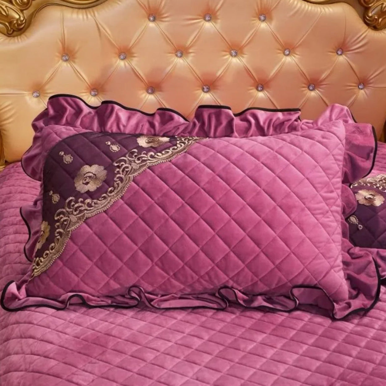 Premium quilted fleece bedding, mauve pink velvet duvet cover for luxury elegant interiors