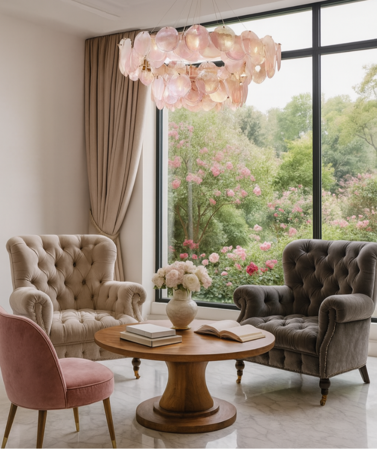 Murano Pink Glass Chandelier – 2-Layer Vintage Pendant Light for Luxury Contemporary Living Room