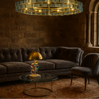 LINKORI PRUTIKE chandelier paired with Castlecore table lamp – a curated lighting duo for refined, nostalgic interiors