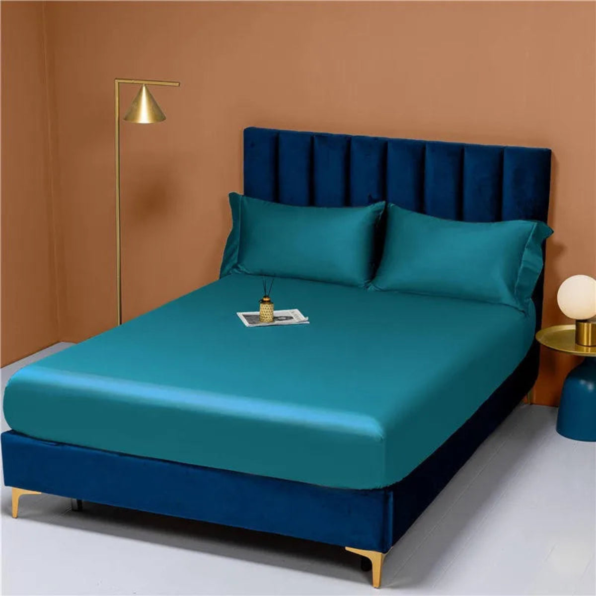 Teal Blue 100% Egyptian cotton pillowcases 2-pack, luxury sateen, hotel-smooth finish | LINKORI Free Gift 