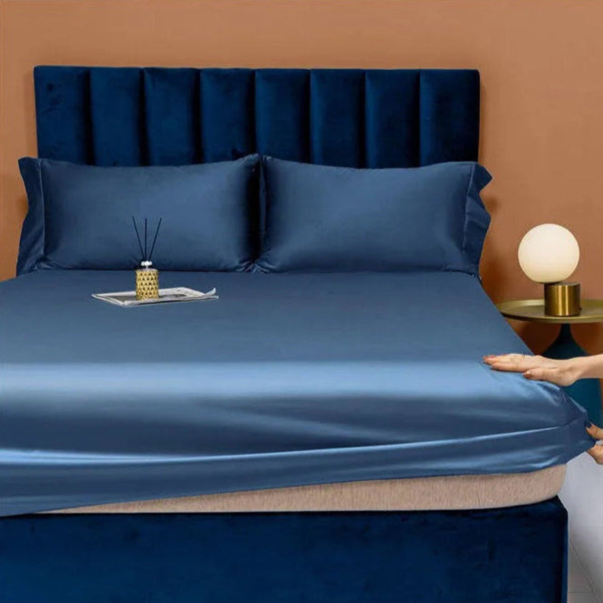 Blue 1000TC Egyptian cotton pillowcases 2-pack, luxury sateen, hotel-smooth finish | LINKORI Free Gift 