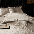 Luxury champagne gold bedding set 4/8-piece with embossed paisley design in satin jacquard