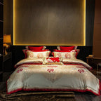 Ivory floral jacquard bedding set for romantic bedrooms and luxury bridal suite decor