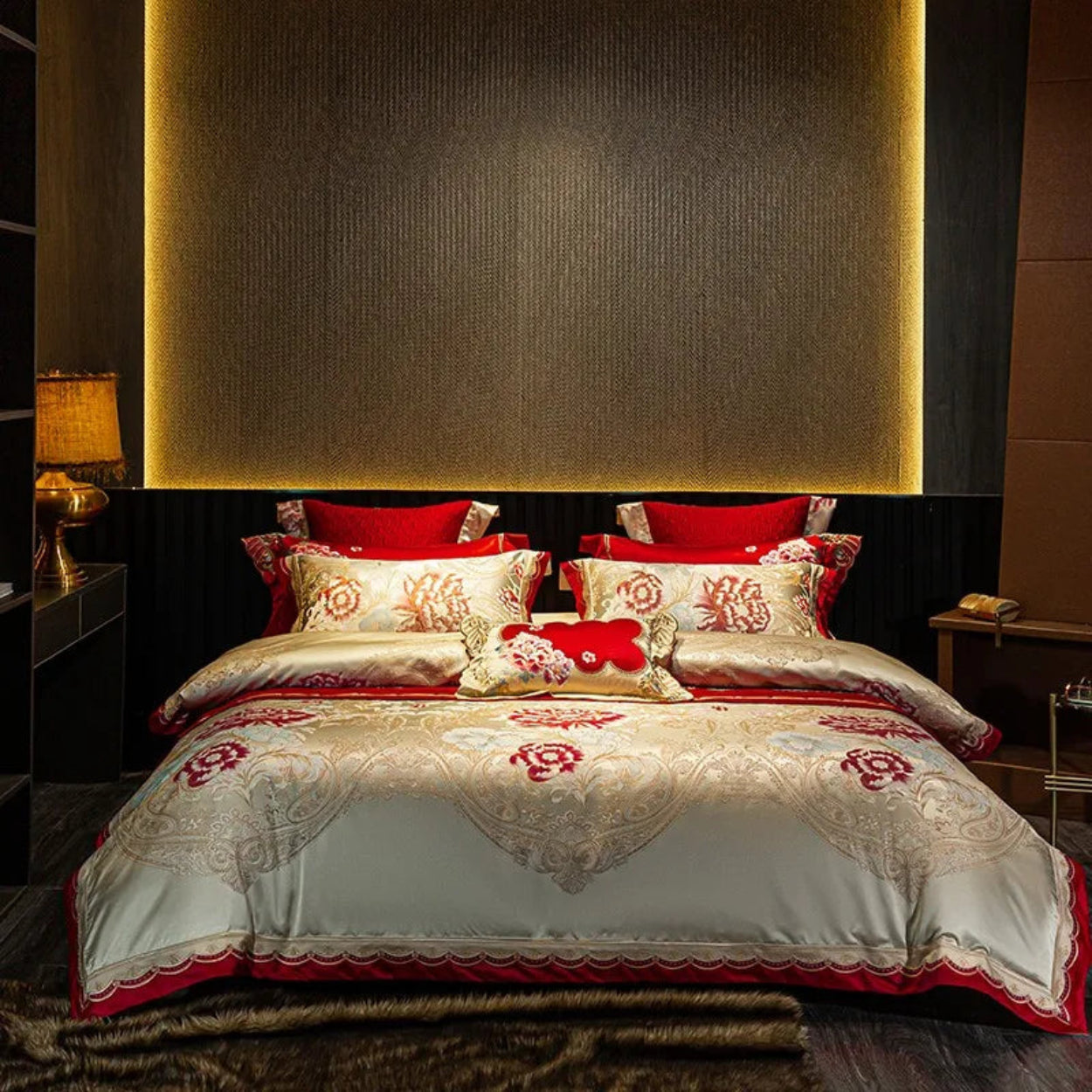 Ivory floral jacquard bedding set for romantic bedrooms and luxury bridal suite decor