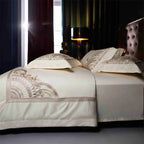 Premium ivory duvet cover set gold  embroidery luxury hotel bedroom decor