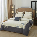 Ivory & Grey bedding set with nature-inspired floral leaf design for elegant bedrooms