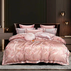 Luxury blush pink satin duvet cover set Egyptian cotton floral jacquard bedding collection