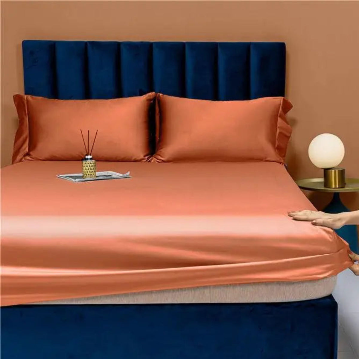 Burnt Orange Egyptian cotton satin pillowcases 2-pack, luxury sateen, hotel-smooth finish | LINKORI Free Gift 