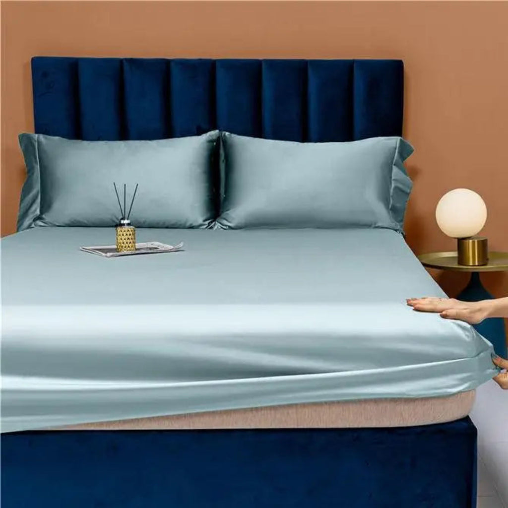 Sky Blue Egyptian cotton pillowcases 2-pack, luxury sateen, hotel-smooth finish | LINKORI Free Gift 